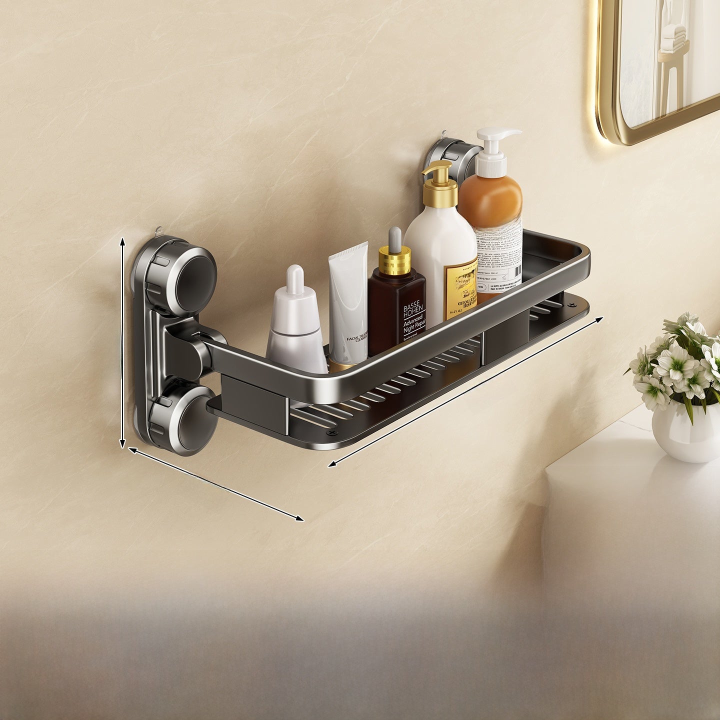 No-Drill Heavy Duty Bathroom Shower Shelf – Suction Cup Storage Rack