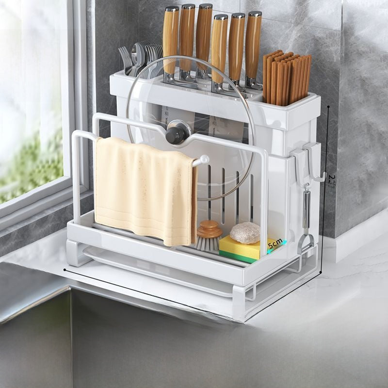 Carbon Steel Kitchen Organiser Rack–Multi-Purpose Knife, Utensil & Cutting Board Storage Stand
