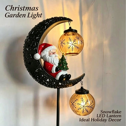 Solar Christmas Garden Light - 3D Moon & Santa LED Outdoor Decoration with Ground Stake