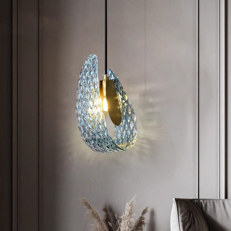 French Blue Glass Chandelier - Luxury Copper LED Pendant Light
