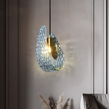 French Blue Glass Chandelier - Luxury Copper LED Pendant Light