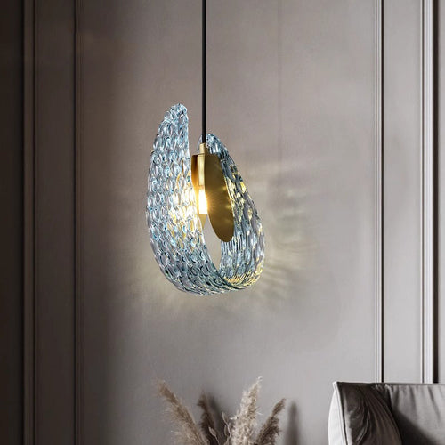French Blue Glass Chandelier - Luxury Copper LED Pendant Light