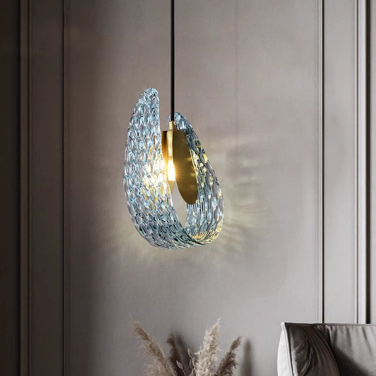 French Blue Glass Chandelier - Luxury Copper LED Pendant Light