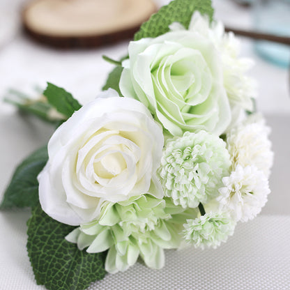 Simulated Dahlia Rose Bouquet–Luxury Silk Faux Flowers for Elegant Home Décor