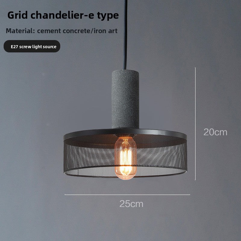 Industrial Style Cement Pendant Light - Vintage Iron Mesh Hanging Chandelier