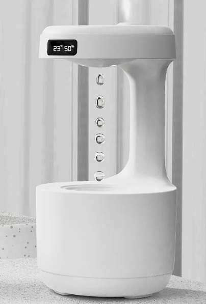 Anti-Gravity Humidifier with Clock & Aroma Diffuser–Silent Air Moisturiser for Home & Office
