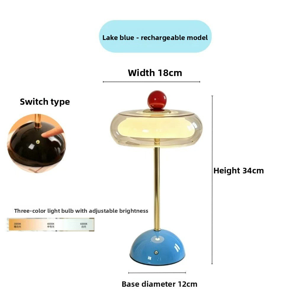 Vintage Rechargeable Glass Table Lamp - USB Touch Dimmable Mushroom LED Lamp