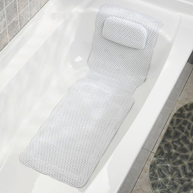 Non-Slip Bathtub Mat with Pillow-Waterproof PVC Bath Mat 35x125cm-Suction Cup Spa Bath Cushion for Tub Safety & Comfort