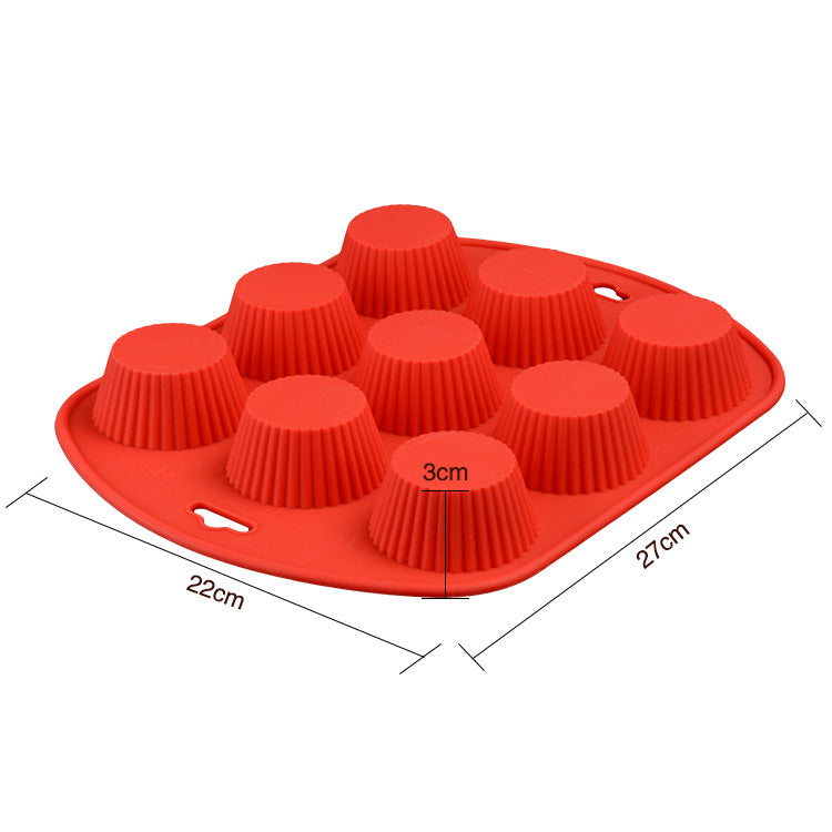 Silicone Muffin Tray–9-Cup Round Baking Mold, Non-Stick Cupcake, Jelly & Pudding Mold