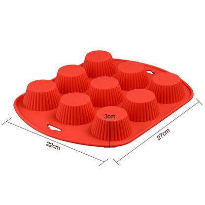 Silicone Muffin Tray–9-Cup Round Baking Mold, Non-Stick Cupcake, Jelly & Pudding Mold