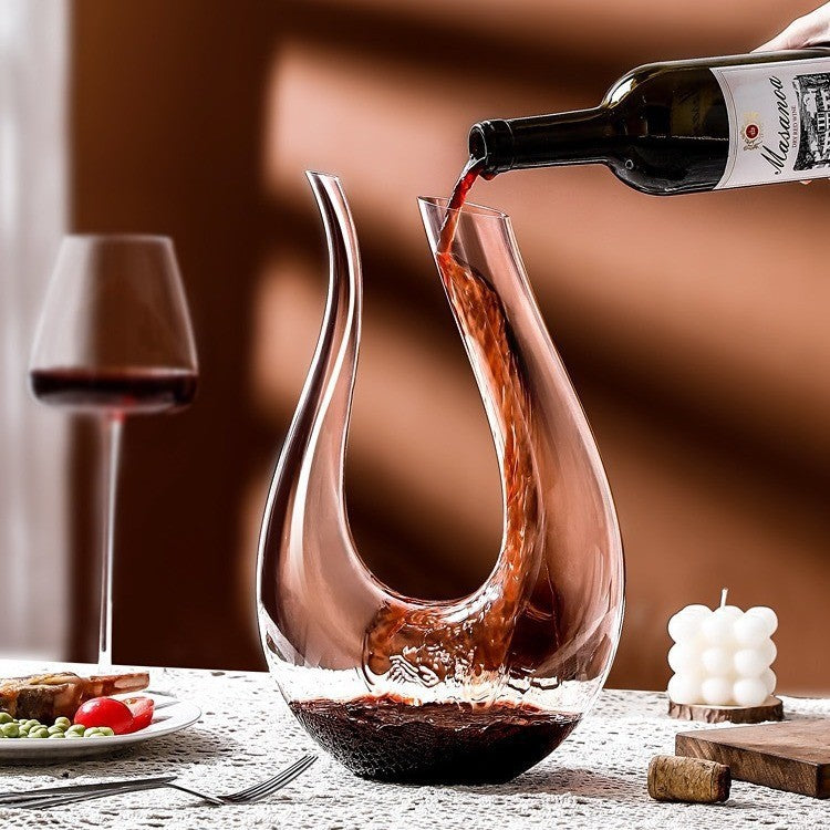 Crystal Glass Wine Decanter - 1000ml+ U-Shaped & Snail Red Wine Aerator Carafe