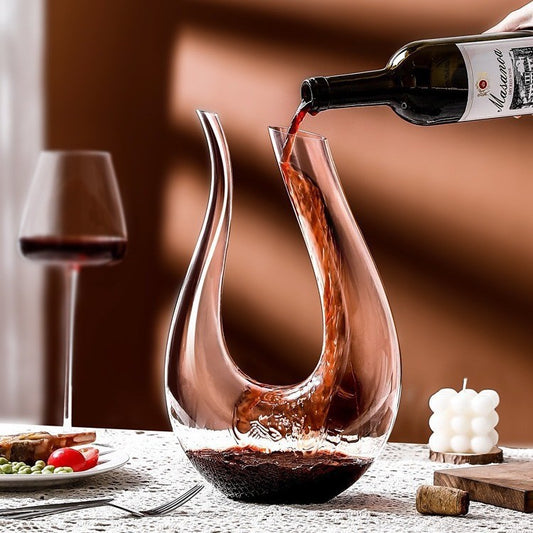 Crystal Glass Wine Decanter - 1000ml+ U-Shaped & Snail Red Wine Aerator Carafe
