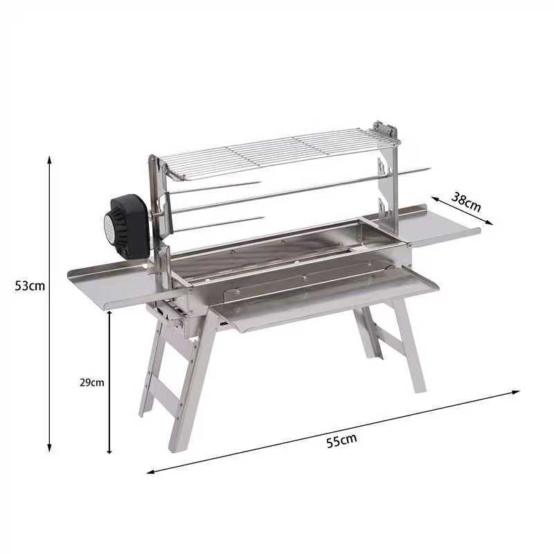 Foldable Stainless Steel Charcoal BBQ Grill - Portable Camping Barbecue with Carry Bag