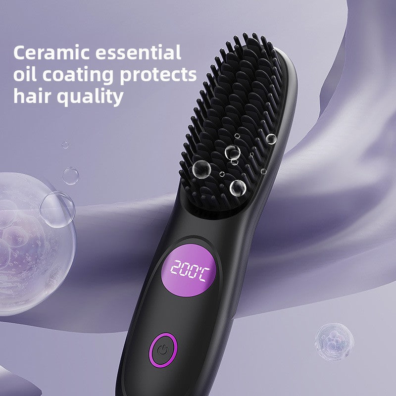 Cordless USB Rechargeable Hair Straightener Brush–3-in-1 Portable Hair Styling Tool