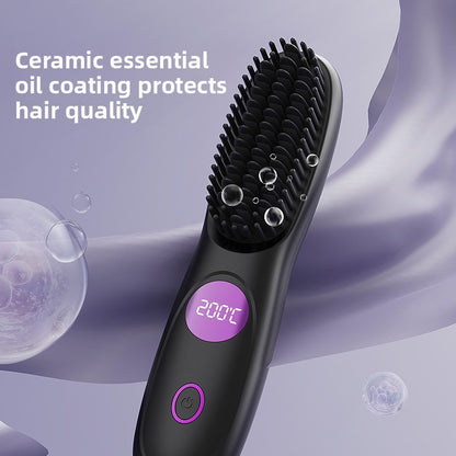 Cordless USB Rechargeable Hair Straightener Brush–3-in-1 Portable Hair Styling Tool