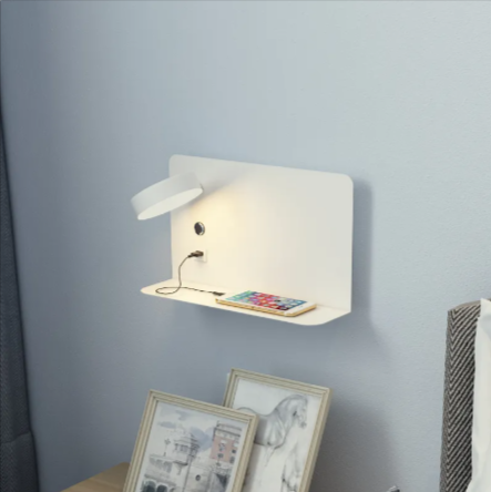 Nordic Wall Bedside Lamp with USB–Adjustable LED Wall Light, Rotatable Head Night Light (Black & White)