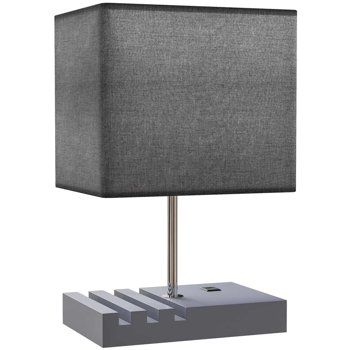 Bedside Lamp with USB Ports–Wooden Nightstand Lamp with USB-A & USB-C Charging, Fabric Shade Table Lamp (E27 Socket)