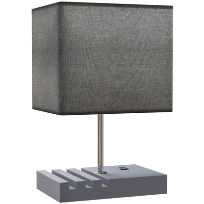 Bedside Lamp with USB Ports–Wooden Nightstand Lamp with USB-A & USB-C Charging, Fabric Shade Table Lamp (E27 Socket)