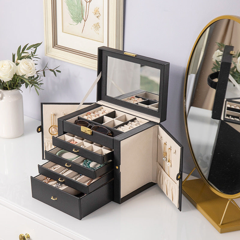Luxury Leather Jewelry Storage Box–Large Capacity Jewellery, Watch & Cosmetic Organiser Case (Multi-Compartment)