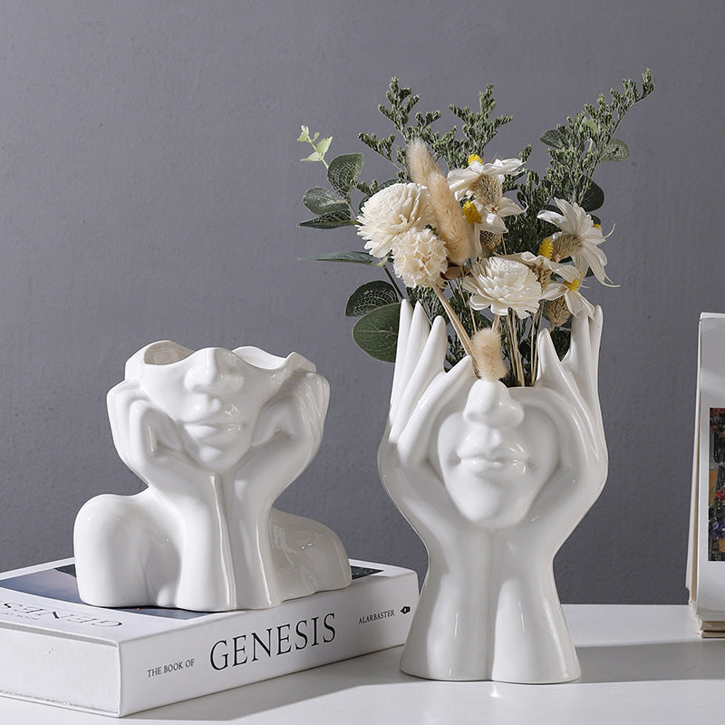 Nordic Human Body Ceramic Vase–Modern Artistic Flower Vase for Living Room & Home Décor
