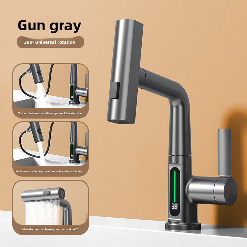 Digital Temperature Pull-Out Kitchen Mixer Tap - 360° Swivel Multifunction Faucet