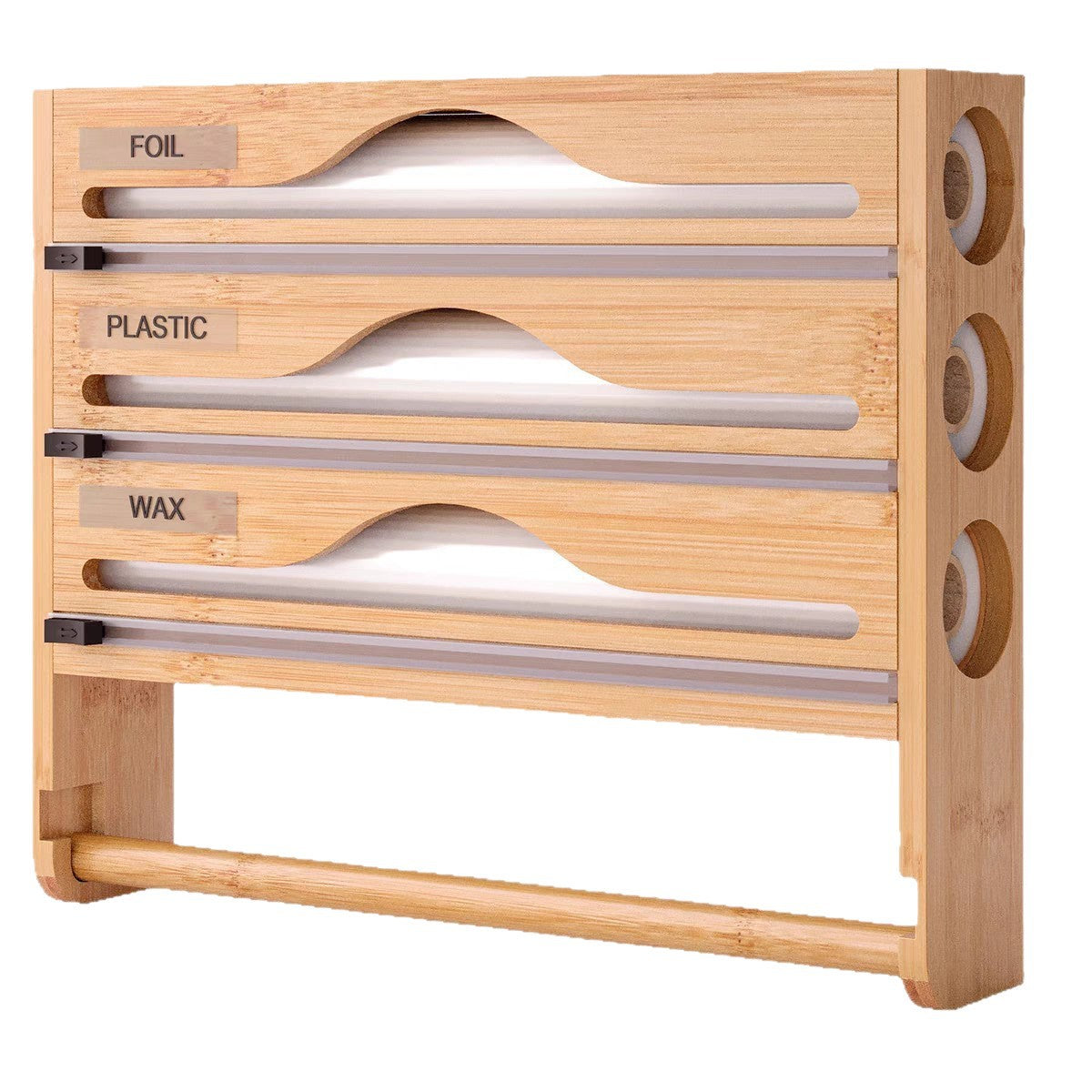 Wall-Mounted Kitchen Wrap Organiser–Wooden Storage & Foil Cutter Station
