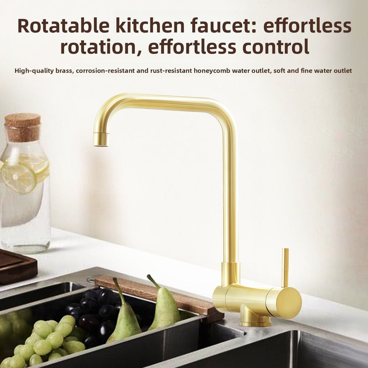 Stainless Steel Kitchen Mixer Tap - Brushed Gold & Black Hot and Cold Faucet