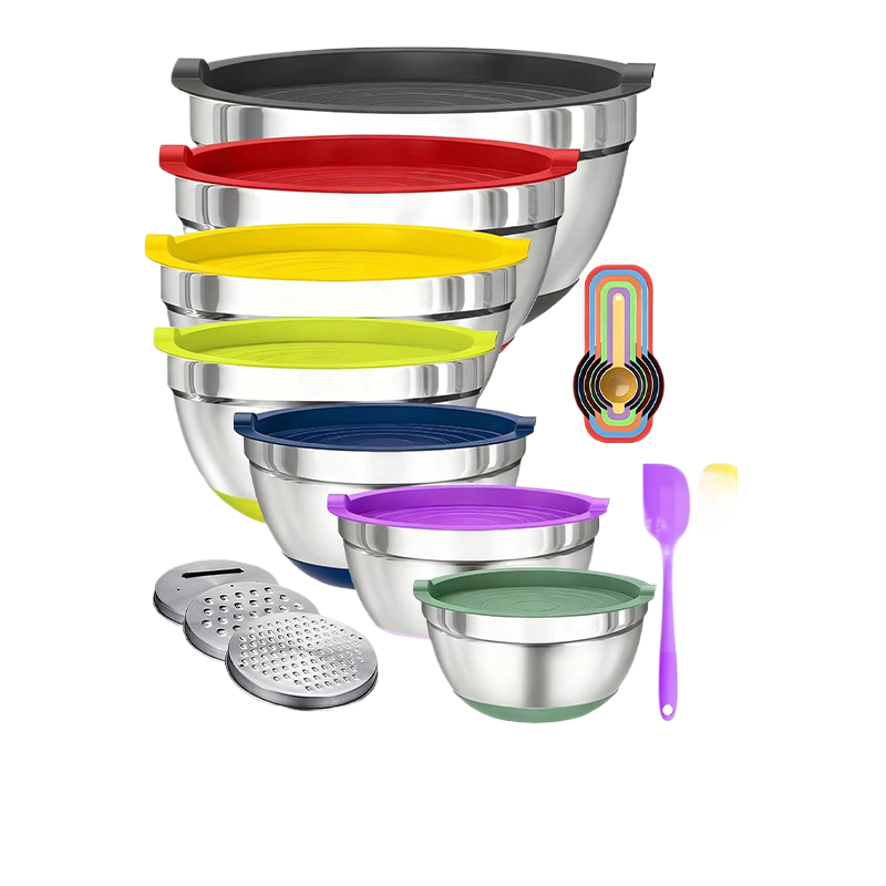 Premium Stainless Steel Mixing Bowl Set–Non-Slip Kitchen Prep Bowls with Lids