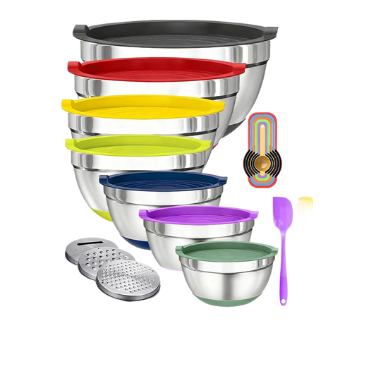 Premium Stainless Steel Mixing Bowl Set–Non-Slip Kitchen Prep Bowls with Lids