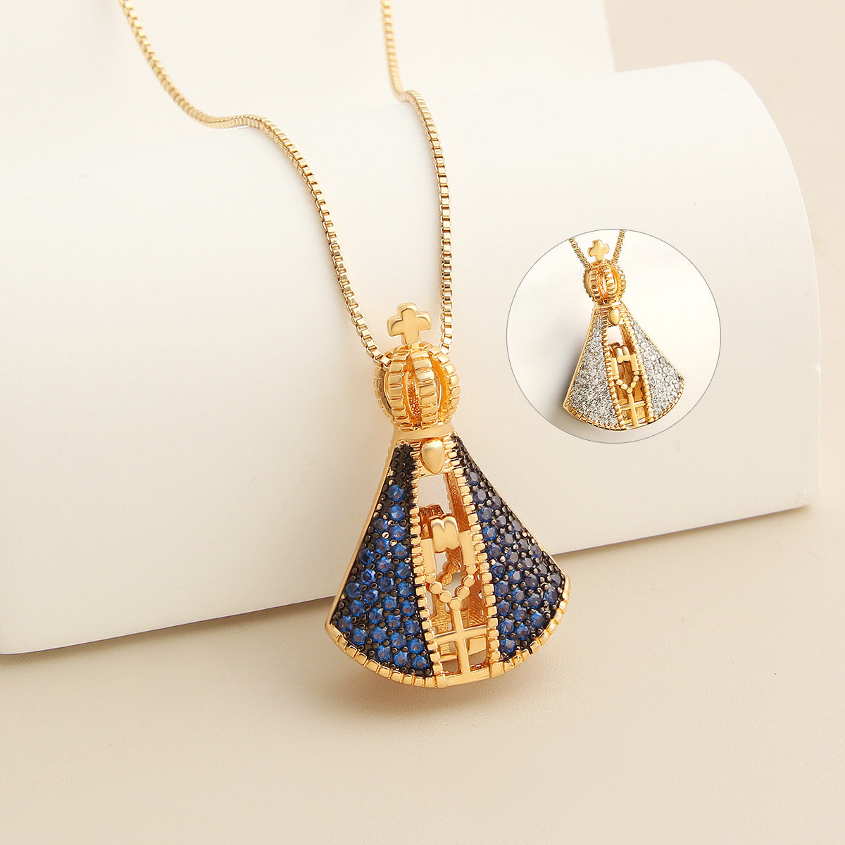 Double-Sided Madonna Zircon Necklace–Vintage Religious Pendant Necklace For Women