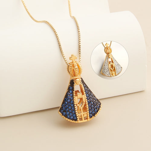 Double-Sided Madonna Zircon Necklace–Vintage Religious Pendant Necklace For Women