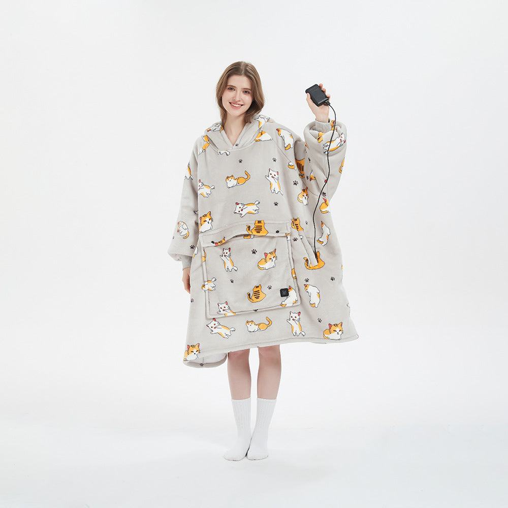 USB Heated Hooded Blanket - Oversized Double-Layer Flannel Wearable Blanket for Winter & Cosy Lounging
