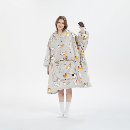 USB Heated Hooded Blanket - Oversized Double-Layer Flannel Wearable Blanket for Winter & Cosy Lounging