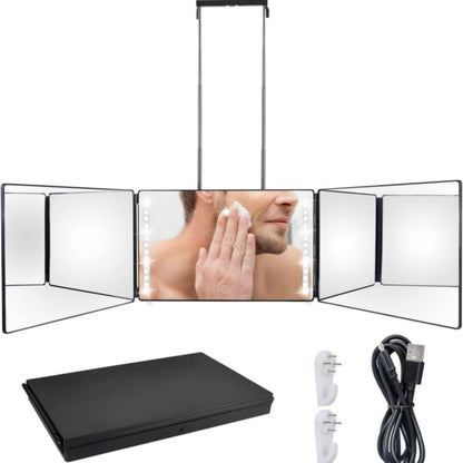 Folding Three-Way Vanity Mirror–Portable 3-Sided Makeup Mirror with Optional LED Lighting