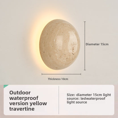 Yellow Travertine LED Wall Light - Retro Stone Indoor & Outdoor Feature Lamp