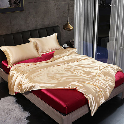 Luxury Mulberry Silk Bedding Set – Cooling Satin Quilt Cover Set
