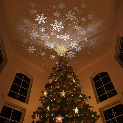 LED Christmas Tree Topper with Snowflake Projection - Gold & Silver Light-Up Christmas Tree Decoration
