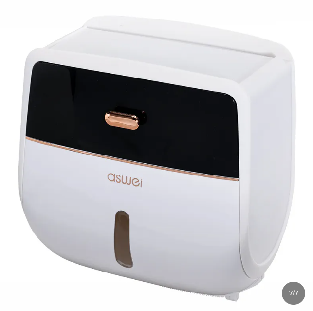Wall Mounted Waterproof Tissue Box-Bathroom Toilet Paper Holder Storage Case-Dustproof Plastic Organiser (Black & Grey)