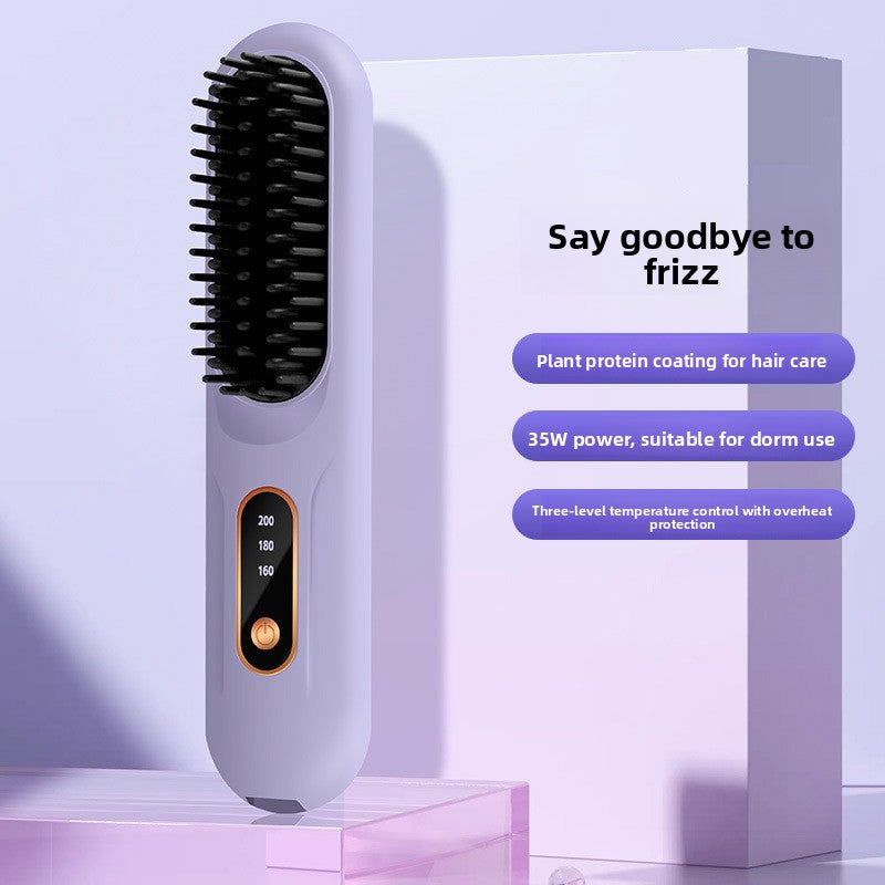 Cordless Hair Straightener & Curler Comb - Rechargeable 2-in-1 Ceramic Heated Styling Brush