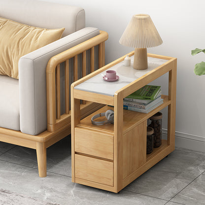 Solid Wood Mobile Side Table–Rolling Sofa Table, Bedside Table & Small Coffee Table