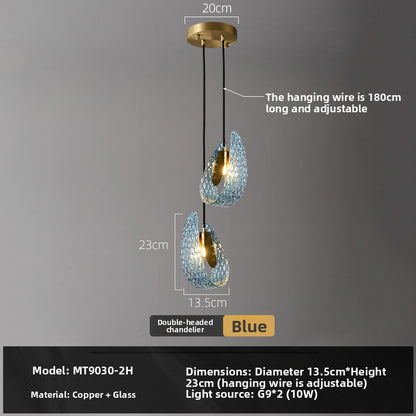 French Blue Glass Chandelier - Luxury Copper LED Pendant Light