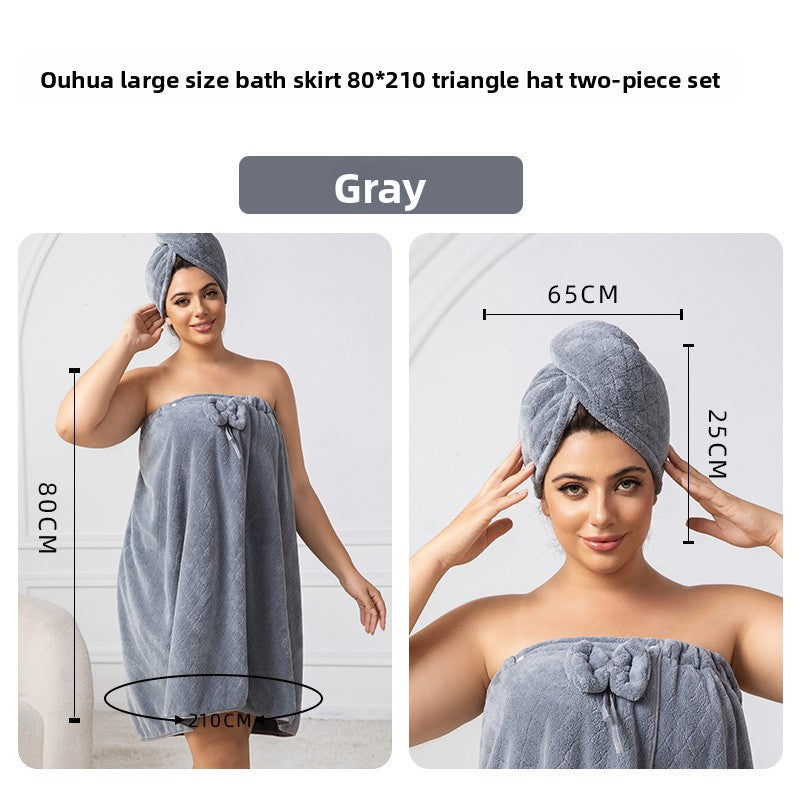 Women's Coral Fleece Bath Wrap Set – Quick-Dry Towel Wrap & Hair Towel For Plus Size