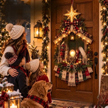 Light-Up Christmas Nativity Door Hanging - Wool Yarn Christmas Wreath & Wall Decoration
