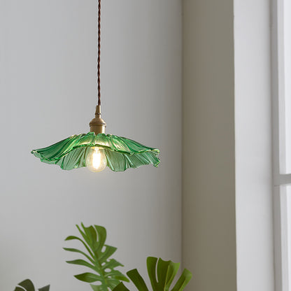 Modern Glass Pendant Light - Nordic Copper Lotus LED Hanging Ceiling Light