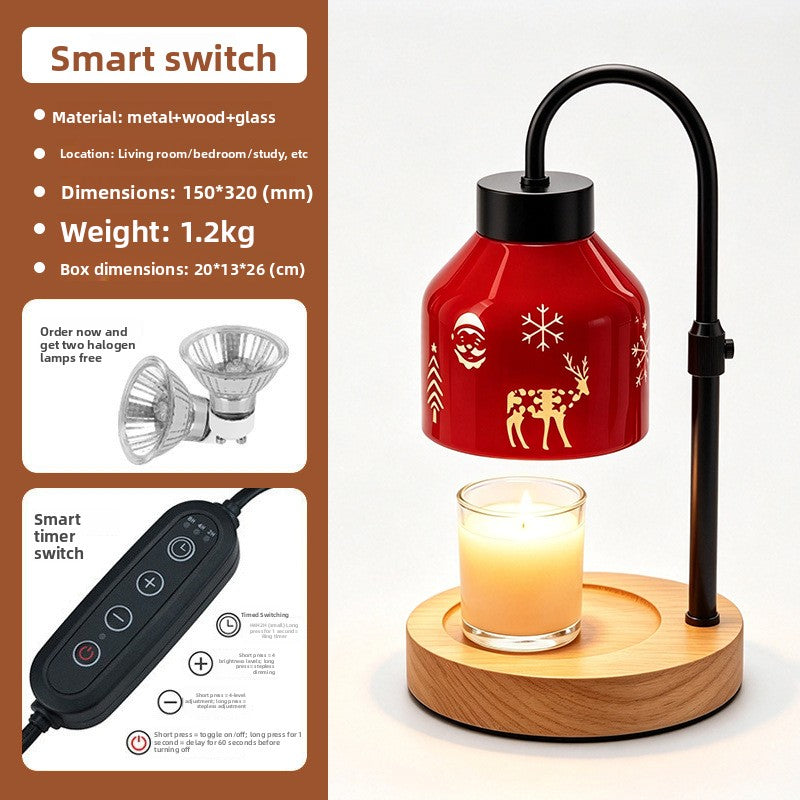 Red Glass Wax Melt Lamp - Christmas Aromatherapy Candle Warmer with Wooden Base & Ambient Night Light