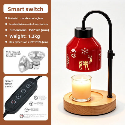 Red Glass Wax Melt Lamp - Christmas Aromatherapy Candle Warmer with Wooden Base & Ambient Night Light