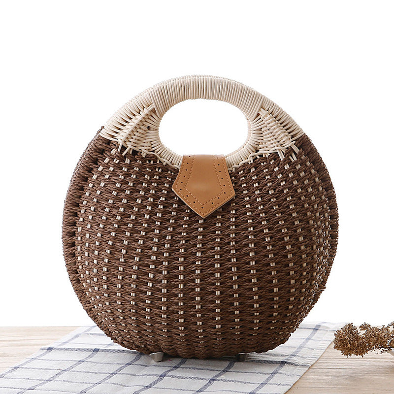 Women's Woven Rattan Handbag–Summer Beach Tote, Straw Shoulder Bag & Holiday Handbag