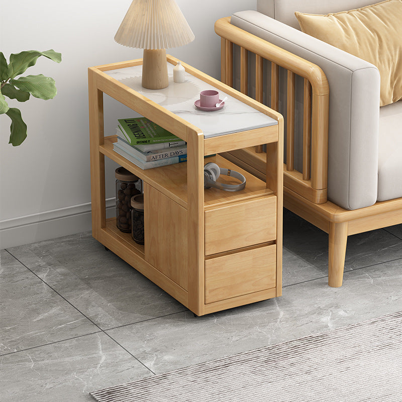 Solid Wood Mobile Side Table–Rolling Sofa Table, Bedside Table & Small Coffee Table