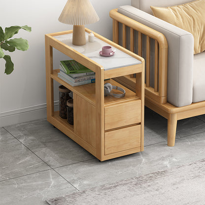 Solid Wood Mobile Side Table–Rolling Sofa Table, Bedside Table & Small Coffee Table