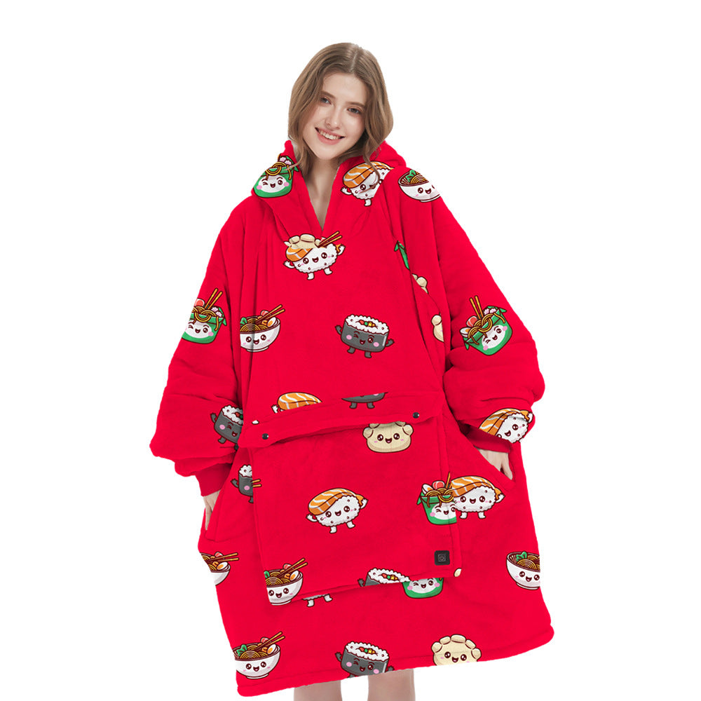 USB Heated Hooded Blanket - Oversized Double-Layer Flannel Wearable Blanket for Winter & Cosy Lounging